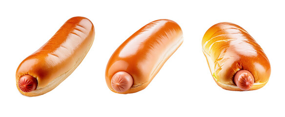 Hot dog with bun, ready for a delicious meal on transparent background.