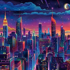 Captivating Futuristic Cityscape at Mesmerizing Nightfall   Vibrant Sci Fi Urban Skyline