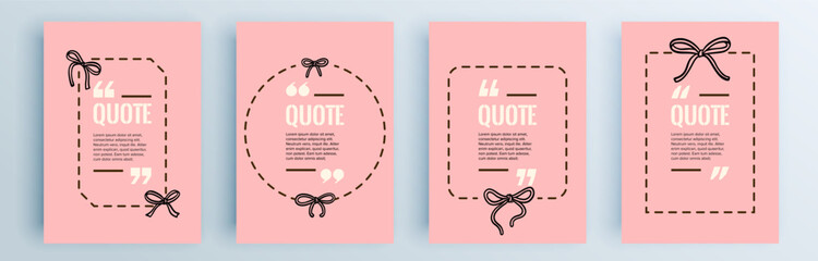 Fototapete - Quote frames blank templates set. Text in brackets, citation empty speech bubbles, quote bubbles. Textbox isolated on color background. Vector illustration.