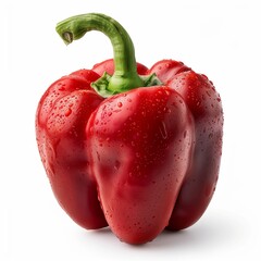 Sticker - Single Red Bell Pepper With Water Droplets on White Background