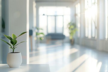 Poster - A Single Potted Plant in a Sunlit Office Space