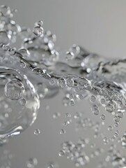 Wall Mural - The image is of a splash of water with many small bubbles. The bubbles are scattered throughout the water, creating a sense of movement and energy. Scene is playful and dynamic