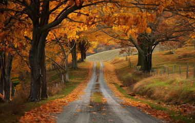 Hilly road in autumn forest