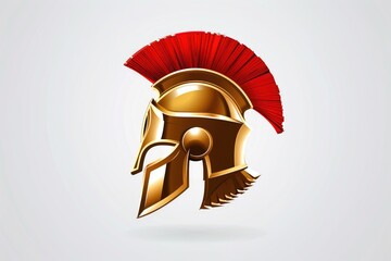 A gold helmet with red feathers on top. The helmet is a symbol of strength and courage. It is a representation of a warrior or a hero