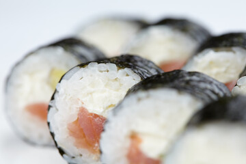 tasty sushi on the white background