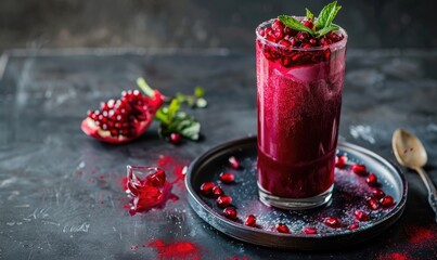 Wall Mural - A tall glass of fresh pomegranate