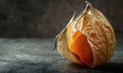 Poster - Close-up of a single physalis fruit with a broken husk