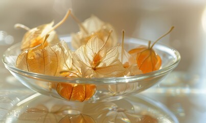 Wall Mural - Close-up of physalis in a glass bowl