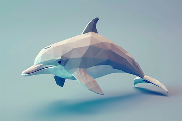 a 3d low poly style illustration of a dolphin, emphasizing its sleek and streamlined form with geome