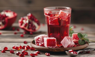 Wall Mural - Pomegranate juice in a glass and pomegranate seeds