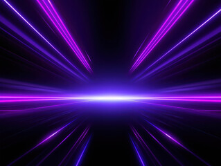 Wall Mural - Neon Speed Lines: A futuristic abstract background with vibrant purple neon lines radiating outward from a central point, creating a sense of motion and energy. The dark backdrop emphasizes the glowin