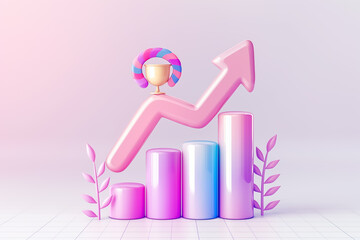 Poster - Visually appealing 3D Growth Chart featuring a playful character alongside vibrant, colorful bars representing achievements