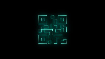 Neon line QR code animated lineal symbol icon. Scanning QR code symbol.