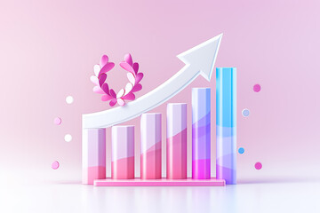 Poster - Stylish growth chart illustration with a vibrant pink upward arrow, symbolizing business success and progress, perfect for marketing materials and presentations