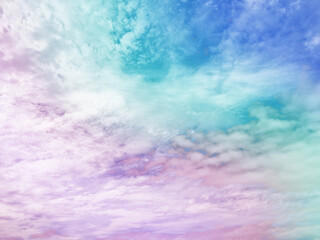 Wall Mural - beauty sweet pastel green and purple colorful with fluffy clouds on sky. multi color rainbow image. 
