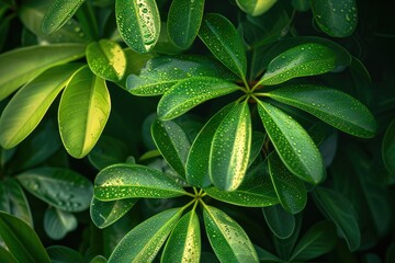 Wall Mural - Healthy Schefflera Foliage with Vibrant Green