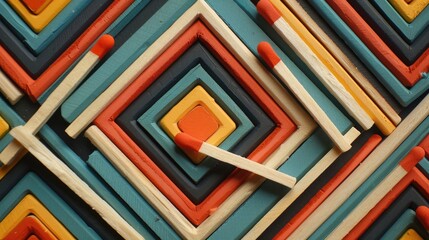 Several matchbooks arranged in an abstract design