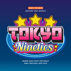 Poster - Retro Tokyo Japan 3D vector cartoon style editable text effect. Vector logo icon