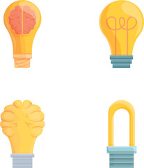 Poster - Smart bulb icons set cartoon vector. Various glowing smart lamp. Idea, creative, technology