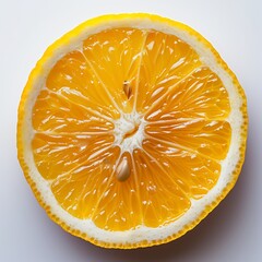 Sticker - Close Up of a Lemon Slice With Seeds on White Background