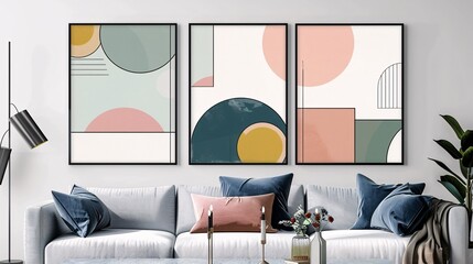 Fototapete - Three abstract art posters featuring a continuous minimalistic image, each piece aligned on a white background for a unified and stylish decor
