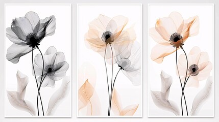 Poster - A set of three interconnected line art flower posters with a continuous design, displayed on a white background for a sleek and refined appearance