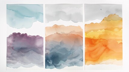 Poster - A trio of watercolor posters with a continuous image, each panel seamlessly blending into the next on a white background for a refined appearance