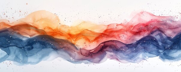 Wall Mural - Abstract tidal waves with stars in watercolor on white.