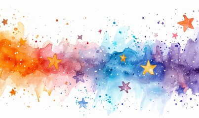 Poster - a colorful line of stars with a rainbow background