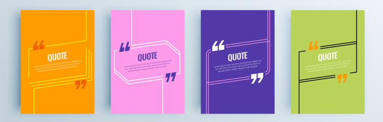 Fototapete - Quote frames blank templates set. Text in brackets, citation empty speech bubbles, quote bubbles. Textbox isolated on color background. Vector illustration.