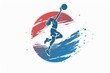 © SKIMP Art - logo of the basketball player girl jumping to dunk, blue and red gradient color background Generative AI
