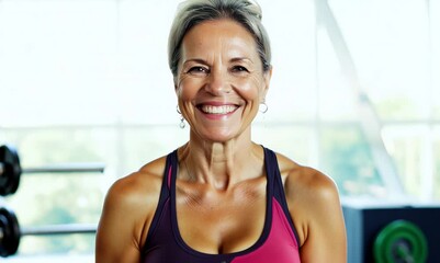 Sticker - Portrait of a happy senior woman at the gym smiling at the camera