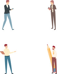 Poster - Planning concept icons set cartoon vector. Men work together planning an event. Organization, teamwork