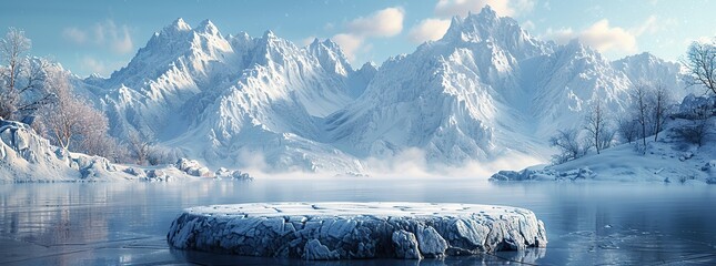 Wall Mural - Snowy Mountains and Frozen Lake