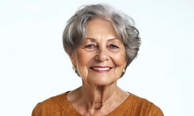 Poster - Medium shot portrait video of a satisfied woman in her 60s that is placed against a white background