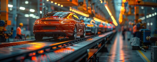 Poster - Modern car manufacturing assembly line with high-tech automation and quality control