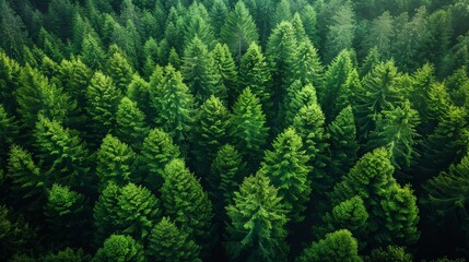 Wall Mural - lush green forest canopy woven with spruce trees under clear blue sky. generative ai
