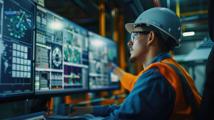 Poster - Engineer Analyzing Data from Renewable Energy Sources in Modern Laboratory Setting