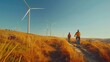 © Sippung - Family cycling through wind farm landscape promoting sustainable energy and outdoor recreation