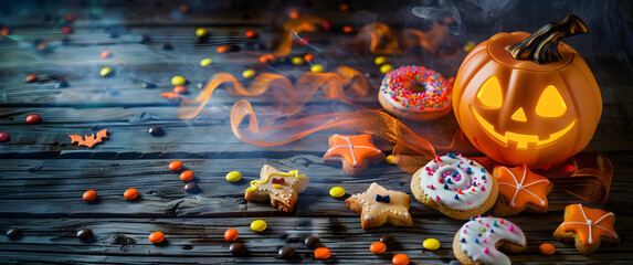 Wall Mural - Halloween concept with cookies and candies