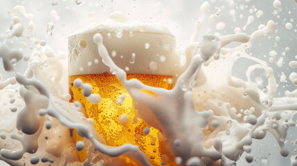 Poster - Refreshing Beer Splash with Foam in Studio Isolation - Perfect for Product Photography and Advertisements
