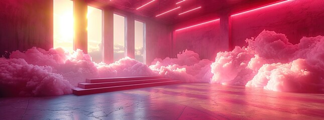 Wall Mural - Pink Clouds in a Concrete Room