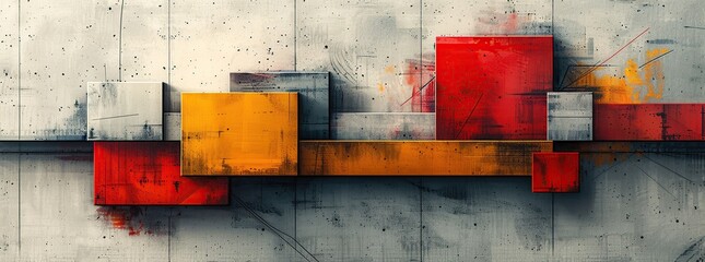 Poster - Abstract Geometric Design with 3D Cubes on a Concrete Background