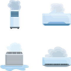 Poster - Room conditioner icons set cartoon vector. Smoldering broken air conditioner. Repair maintenance