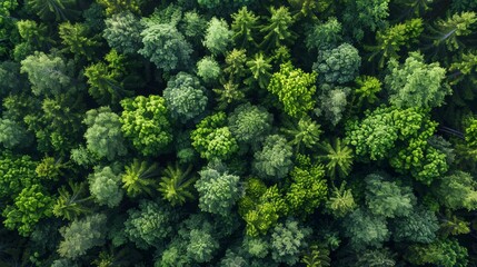 Wall Mural - lush green forest canopy captured from above during bright sunny day. generative ai