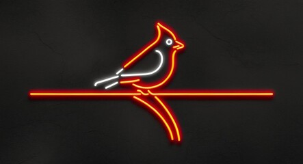 cardinal bird drawing of neon sign on plain black background 39