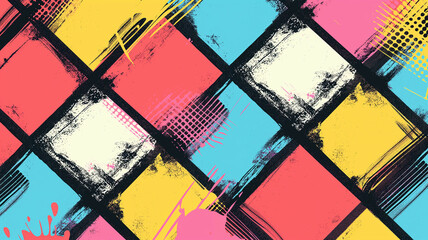 Pop art concept simple and cute plaid seamless pattern. Colorful background in pop art retro comic style.