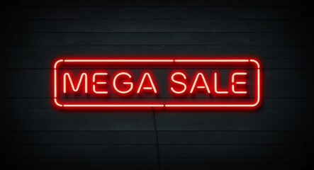 mega sale text neon sign on plain black background 172