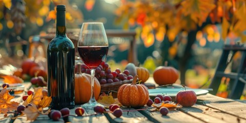 Wall Mural - A bottle of wine sits next to an empty glass