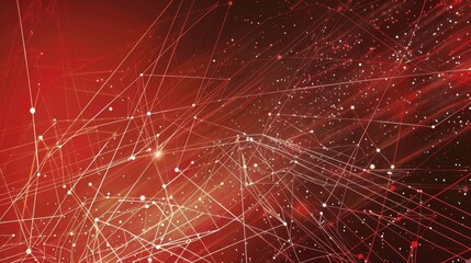 Poster - Digital waves, Dynamic network system, Artificial neural connections, Abstract red tech background.